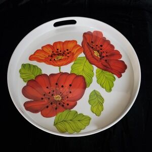 Gatesware by Laurie Gates Melamine Round 13.5" Serving Tray Poppy Design Handles